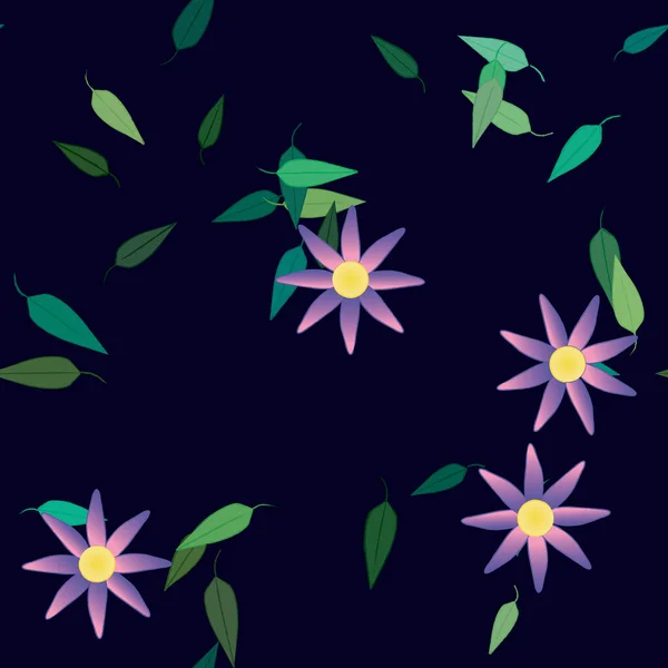 Flores Abstractas Con Hojas Verdes Patrón Sin Costura Ilustración Vectorial — Vector de stock