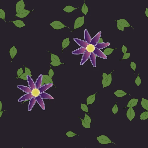 Flores Abstractas Con Hojas Verdes Patrón Sin Costura Ilustración Vectorial — Archivo Imágenes Vectoriales