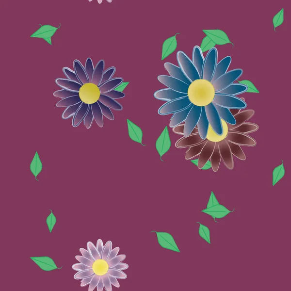 Fleurs Abstraites Avec Des Feuilles Vertes Motif Sans Couture Illustration — Image vectorielle