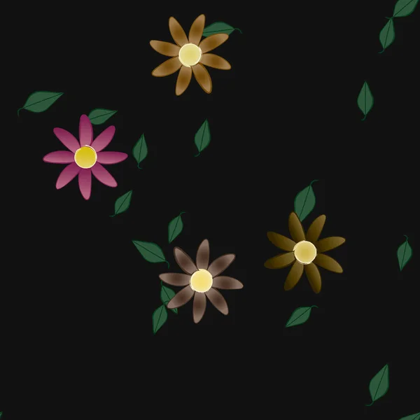 Fleurs Abstraites Avec Des Feuilles Vertes Motif Sans Couture Illustration — Image vectorielle