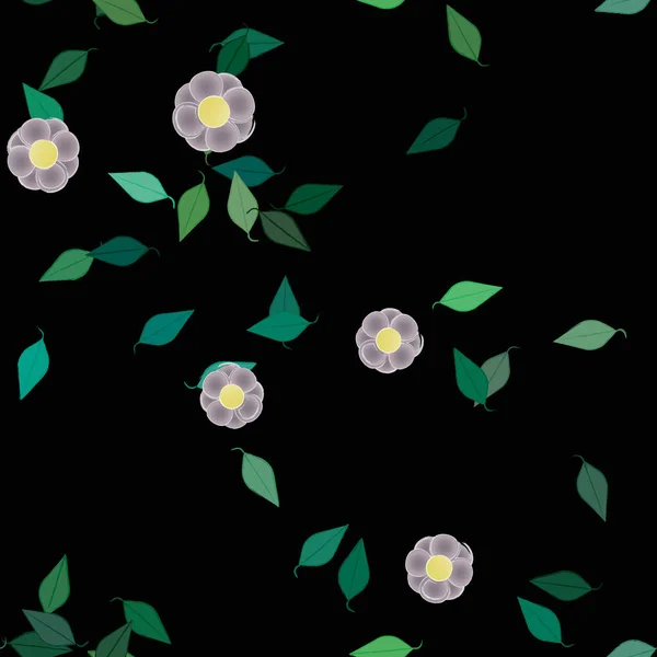 Abstrakta Blommor Med Gröna Blad Sömlös Mönster Vektor Illustration — Stock vektor