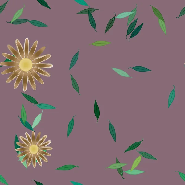 Fleurs Abstraites Avec Des Feuilles Vertes Motif Sans Couture Illustration — Image vectorielle