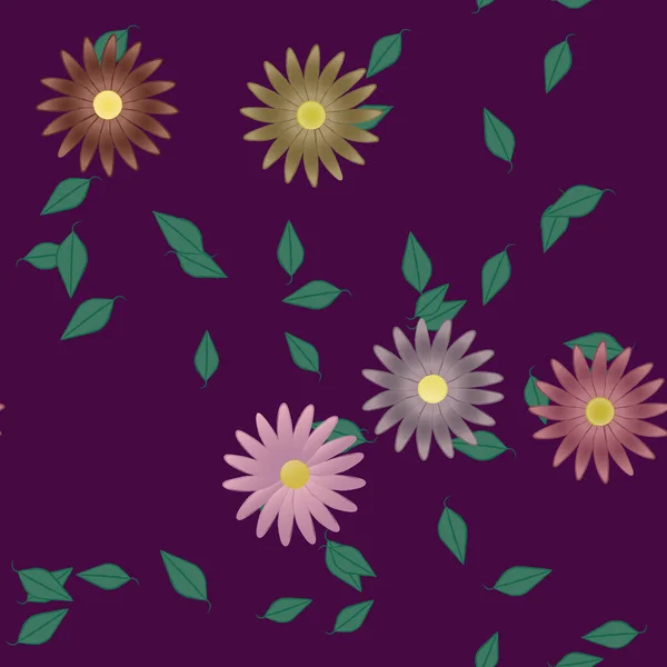 Flores Abstractas Con Hojas Verdes Patrón Sin Costura Ilustración Vectorial — Vector de stock