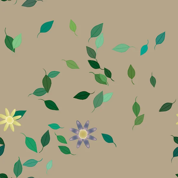 Fleurs Avec Feuilles Fond Sans Couture Illustration Vectorielle — Image vectorielle