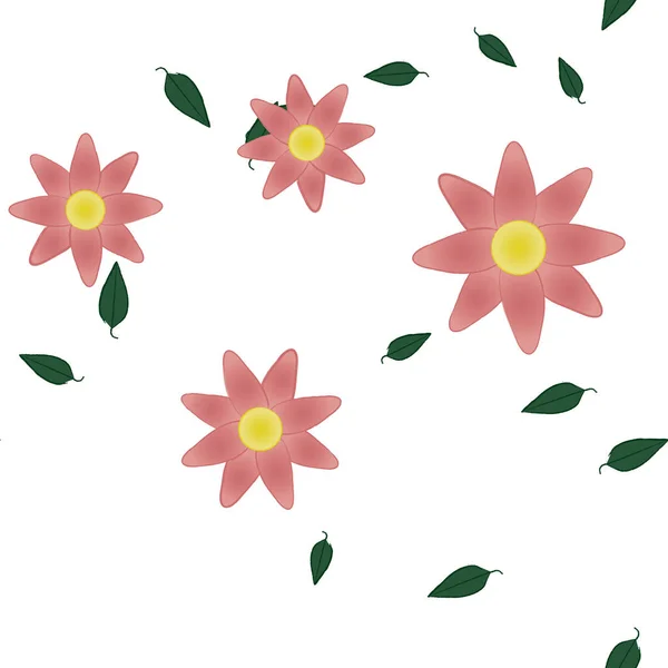 Abstrakta Blommor Med Gröna Blad Sömlös Mönster Vektor Illustration — Stock vektor