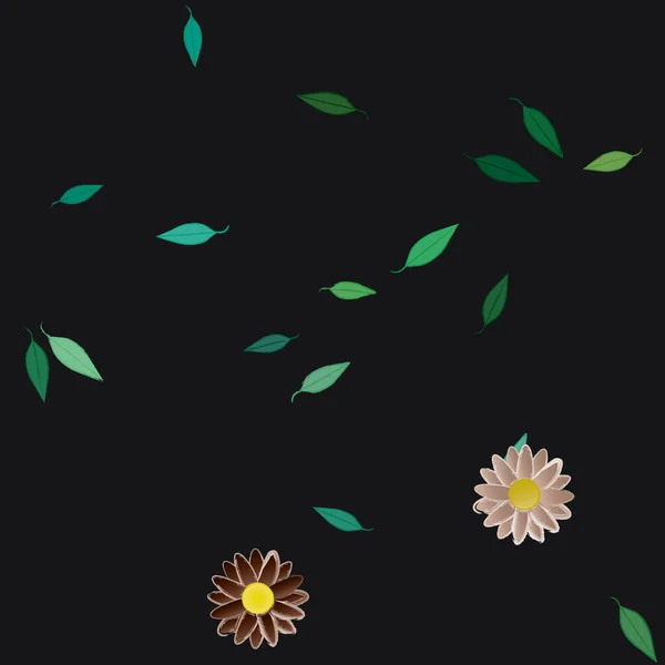 Fleurs Avec Feuilles Fond Sans Couture Illustration Vectorielle — Image vectorielle