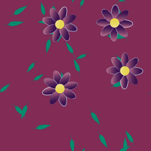 Flores Abstractas Con Hojas Verdes Patrón Sin Costura Ilustración Vectorial — Archivo Imágenes Vectoriales