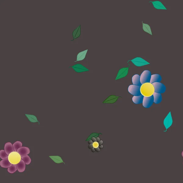 Flores Abstractas Con Hojas Verdes Patrón Sin Costura Ilustración Vectorial — Vector de stock