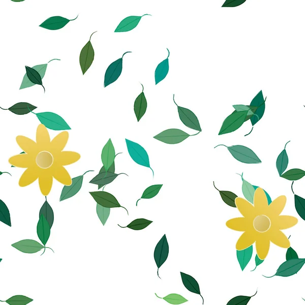 Fleurs Abstraites Avec Des Feuilles Vertes Motif Sans Couture Illustration — Image vectorielle