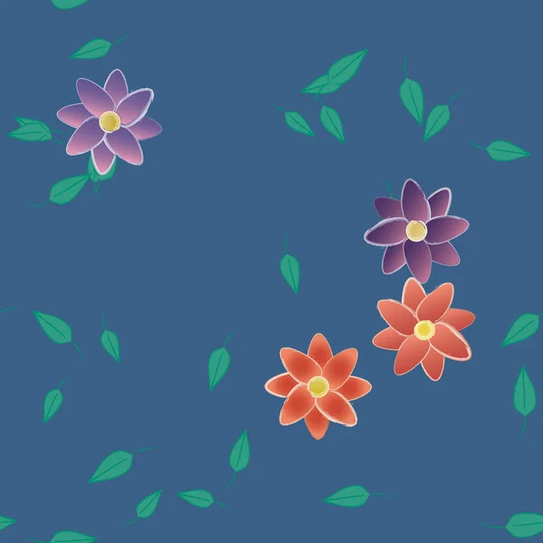 Flores Abstractas Con Hojas Verdes Patrón Sin Costura Ilustración Vectorial — Archivo Imágenes Vectoriales