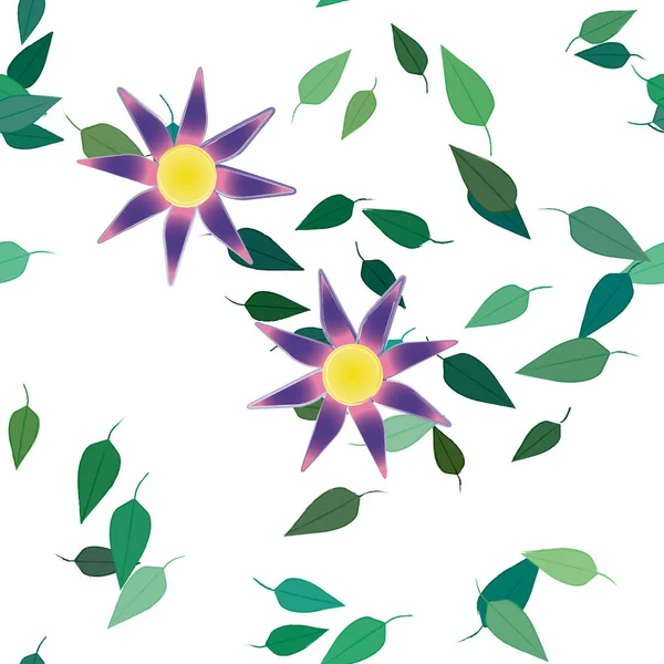 Abstract Flowers Green Leaves Seamless Pattern Vector Illustration — Stock Vector