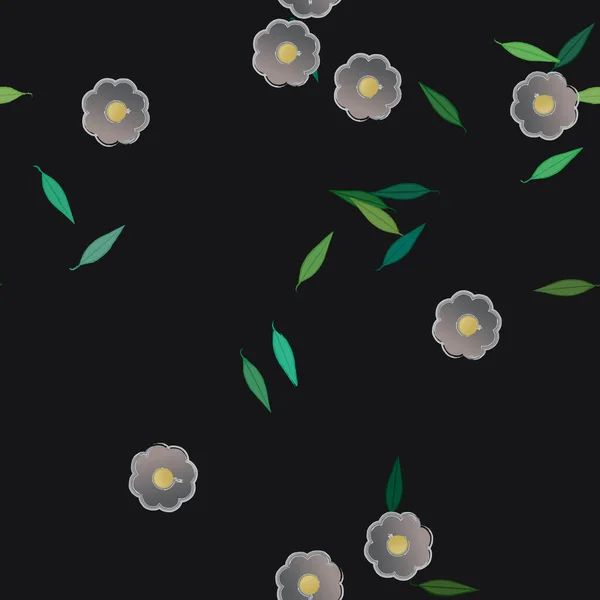 Flores Abstractas Con Hojas Verdes Patrón Sin Costura Ilustración Vectorial — Vector de stock