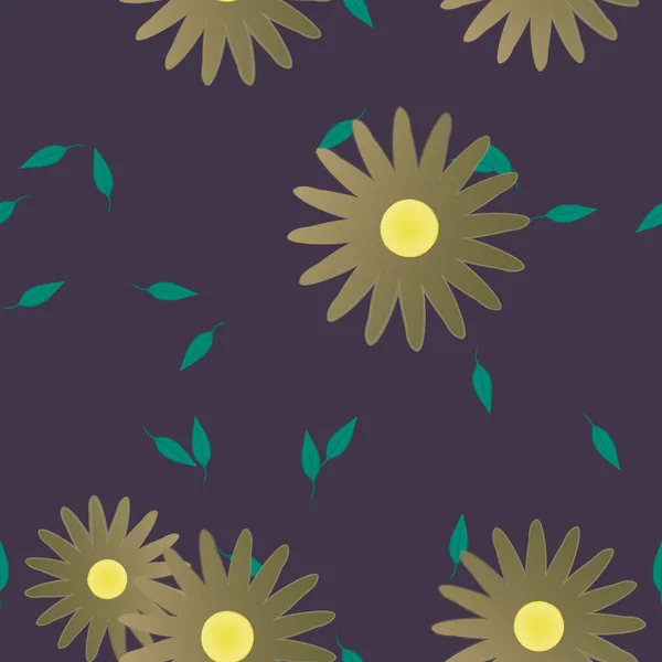 Flores Abstractas Con Hojas Verdes Patrón Sin Costura Ilustración Vectorial — Vector de stock