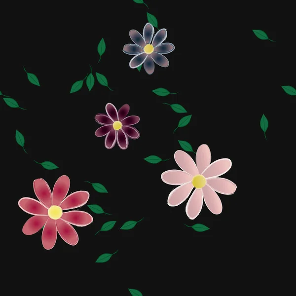 Fleurs Abstraites Avec Des Feuilles Vertes Motif Sans Couture Illustration — Image vectorielle