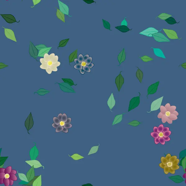 Flores Abstractas Con Hojas Verdes Patrón Sin Costura Ilustración Vectorial — Vector de stock