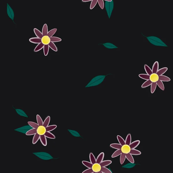 Flores Abstractas Con Hojas Verdes Patrón Sin Costura Ilustración Vectorial — Vector de stock