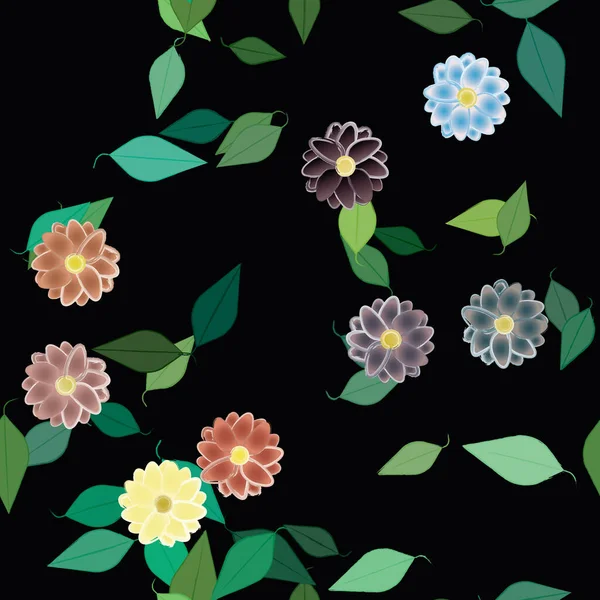 Flores Con Hojas Fondo Sin Costuras Ilustración Vectorial — Archivo Imágenes Vectoriales