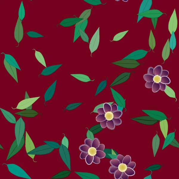 Fleurs Abstraites Avec Des Feuilles Vertes Motif Sans Couture Illustration — Image vectorielle