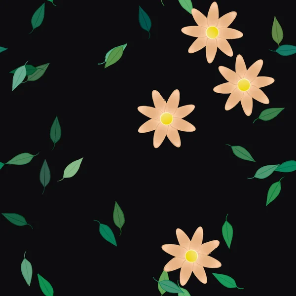 Flores Abstractas Con Hojas Verdes Patrón Sin Costura Ilustración Vectorial — Archivo Imágenes Vectoriales