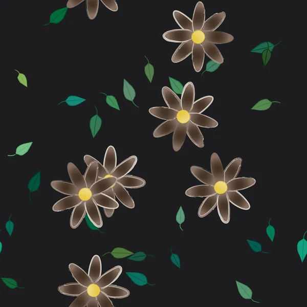 Fleurs Avec Feuilles Fond Sans Couture Illustration Vectorielle — Image vectorielle