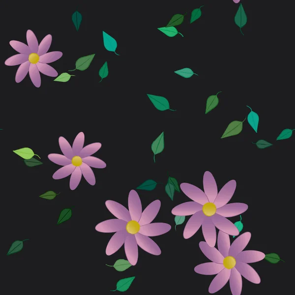 Fleurs Abstraites Avec Des Feuilles Vertes Motif Sans Couture Illustration — Image vectorielle