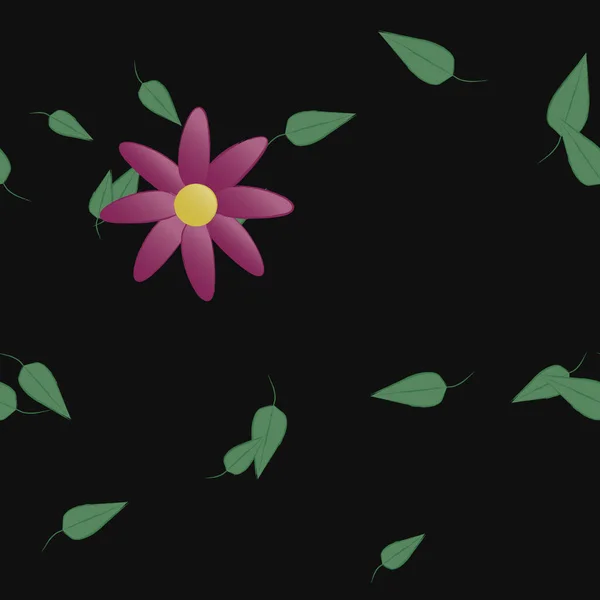 Flores Abstractas Con Hojas Verdes Patrón Sin Costura Ilustración Vectorial — Archivo Imágenes Vectoriales