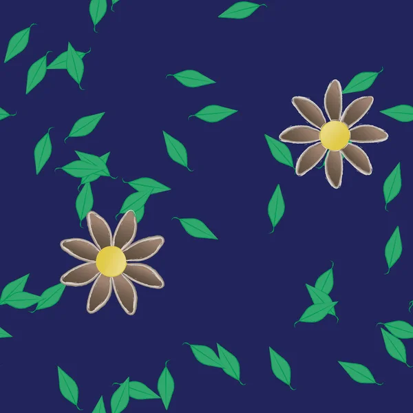 Flores Abstractas Con Hojas Verdes Patrón Sin Costura Ilustración Vectorial — Vector de stock