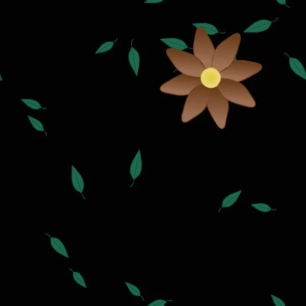 Flores Abstractas Con Hojas Verdes Patrón Sin Costura Ilustración Vectorial — Vector de stock