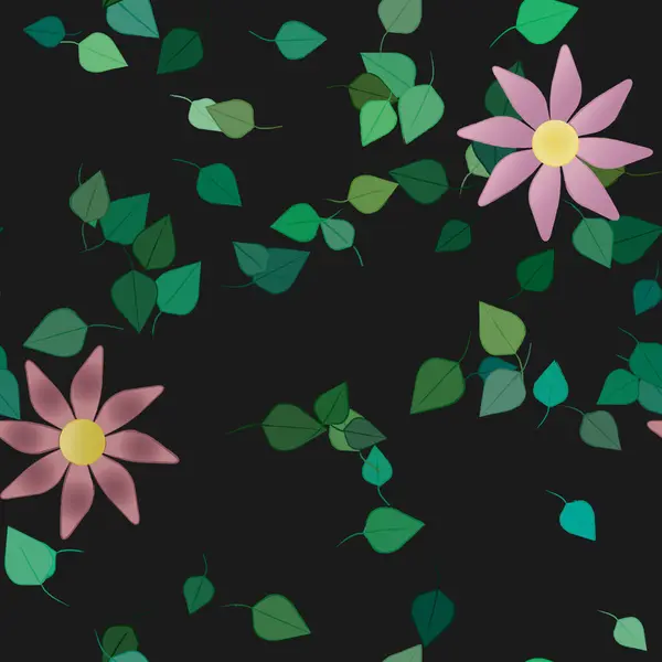 Flores Abstractas Con Hojas Verdes Patrón Sin Costura Ilustración Vectorial — Vector de stock