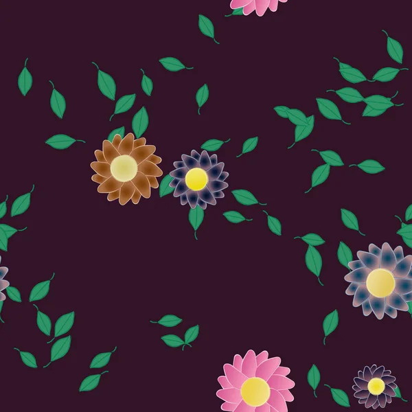 Fleurs Abstraites Avec Des Feuilles Vertes Motif Sans Couture Illustration — Image vectorielle