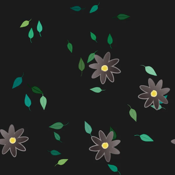 Flores Abstractas Con Hojas Verdes Patrón Sin Costura Ilustración Vectorial — Archivo Imágenes Vectoriales