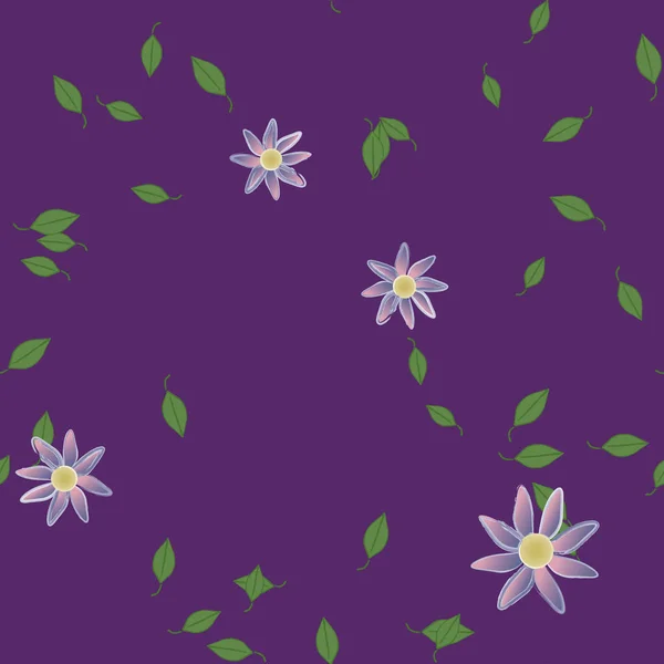 Fleurs Abstraites Avec Des Feuilles Vertes Motif Sans Couture Illustration — Image vectorielle