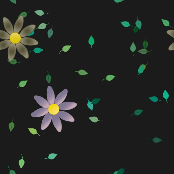 Flores Abstractas Con Hojas Verdes Patrón Sin Costura Ilustración Vectorial — Archivo Imágenes Vectoriales