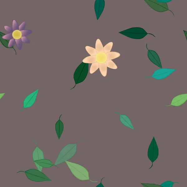 Flores Abstractas Con Hojas Verdes Patrón Sin Costura Ilustración Vectorial — Vector de stock