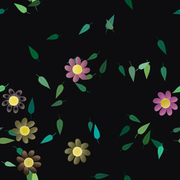 Elvont Virágok Zöld Levelek Zökkenőmentes Minta Vektor Illusztráció — Stock Vector