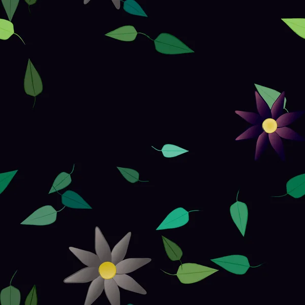 Flores Abstractas Con Hojas Verdes Patrón Sin Costura Ilustración Vectorial — Archivo Imágenes Vectoriales