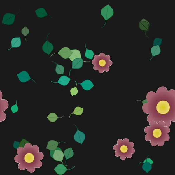 Flores Abstractas Con Hojas Verdes Patrón Sin Costura Ilustración Vectorial — Vector de stock