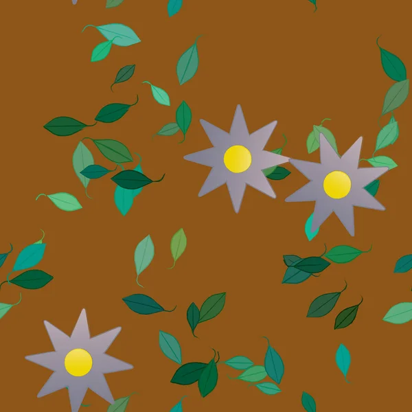 Abstrakta Blommor Med Gröna Blad Sömlös Mönster Vektor Illustration — Stock vektor