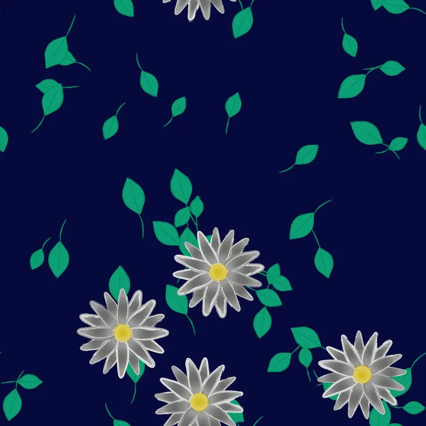 Flores Abstractas Con Hojas Verdes Patrón Sin Costura Ilustración Vectorial — Vector de stock