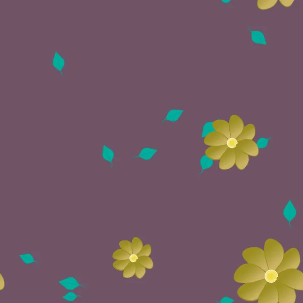 Flores Abstractas Con Hojas Verdes Patrón Sin Costura Ilustración Vectorial — Vector de stock