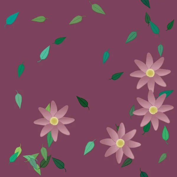 Abstrakcyjne Kwiaty Zielonymi Liśćmi Bezszwowy Wzór Wektor Ilustracja — Wektor stockowy