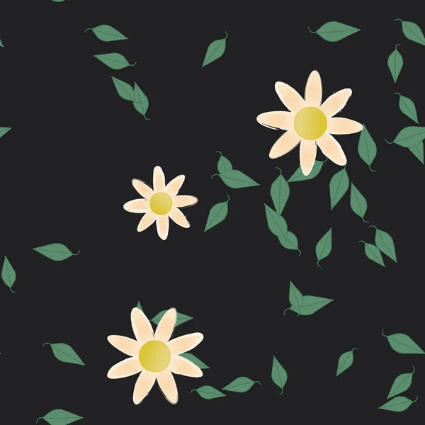 Flores Abstractas Con Hojas Verdes Patrón Sin Costura Ilustración Vectorial — Vector de stock