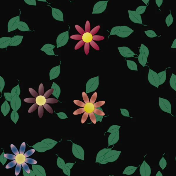 Fleurs Abstraites Avec Des Feuilles Vertes Motif Sans Couture Illustration — Image vectorielle