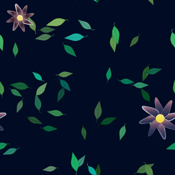 Fleurs Abstraites Avec Des Feuilles Vertes Motif Sans Couture Illustration — Image vectorielle