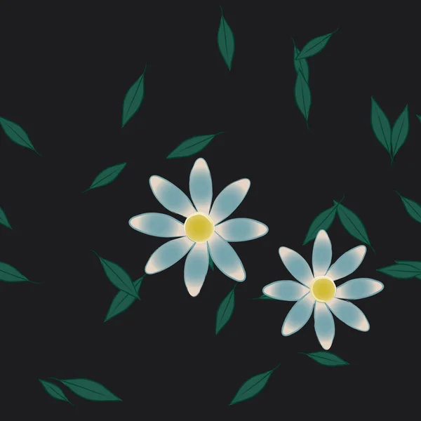 Flores Abstractas Con Hojas Verdes Patrón Sin Costura Ilustración Vectorial — Archivo Imágenes Vectoriales