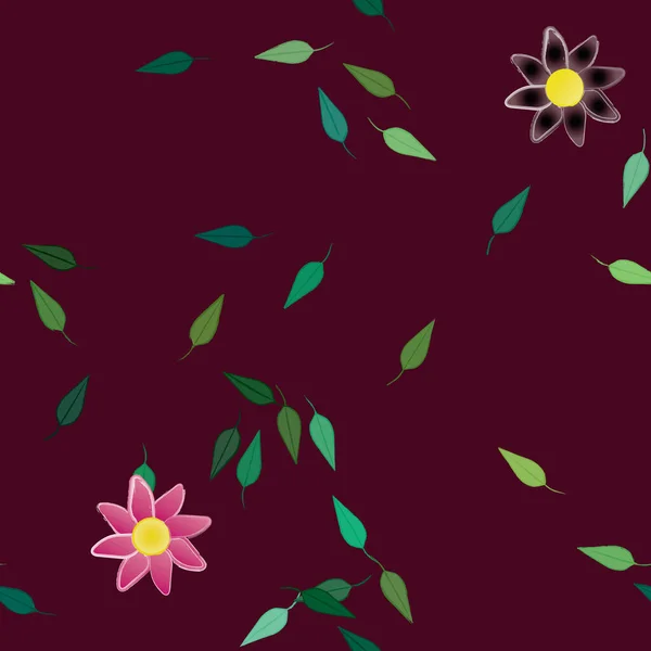 Fleurs Avec Feuilles Fond Sans Couture Illustration Vectorielle — Image vectorielle