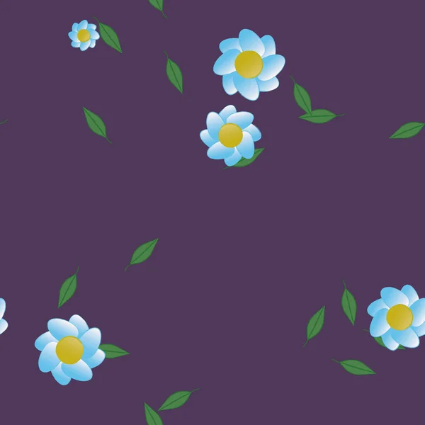 Abstrakta Blommor Med Gröna Blad Sömlös Mönster Vektor Illustration — Stock vektor