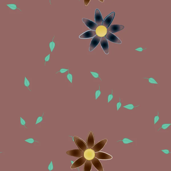 Flores Abstractas Con Hojas Verdes Patrón Sin Costura Ilustración Vectorial — Archivo Imágenes Vectoriales