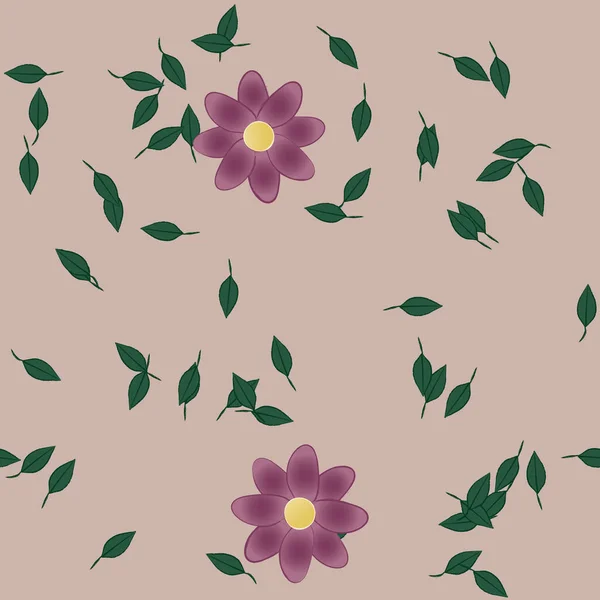 Flores Abstractas Con Hojas Verdes Patrón Sin Costura Ilustración Vectorial — Archivo Imágenes Vectoriales