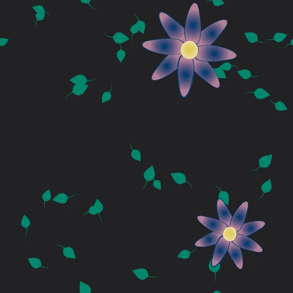 Flores Abstractas Con Hojas Verdes Patrón Sin Costura Ilustración Vectorial — Vector de stock